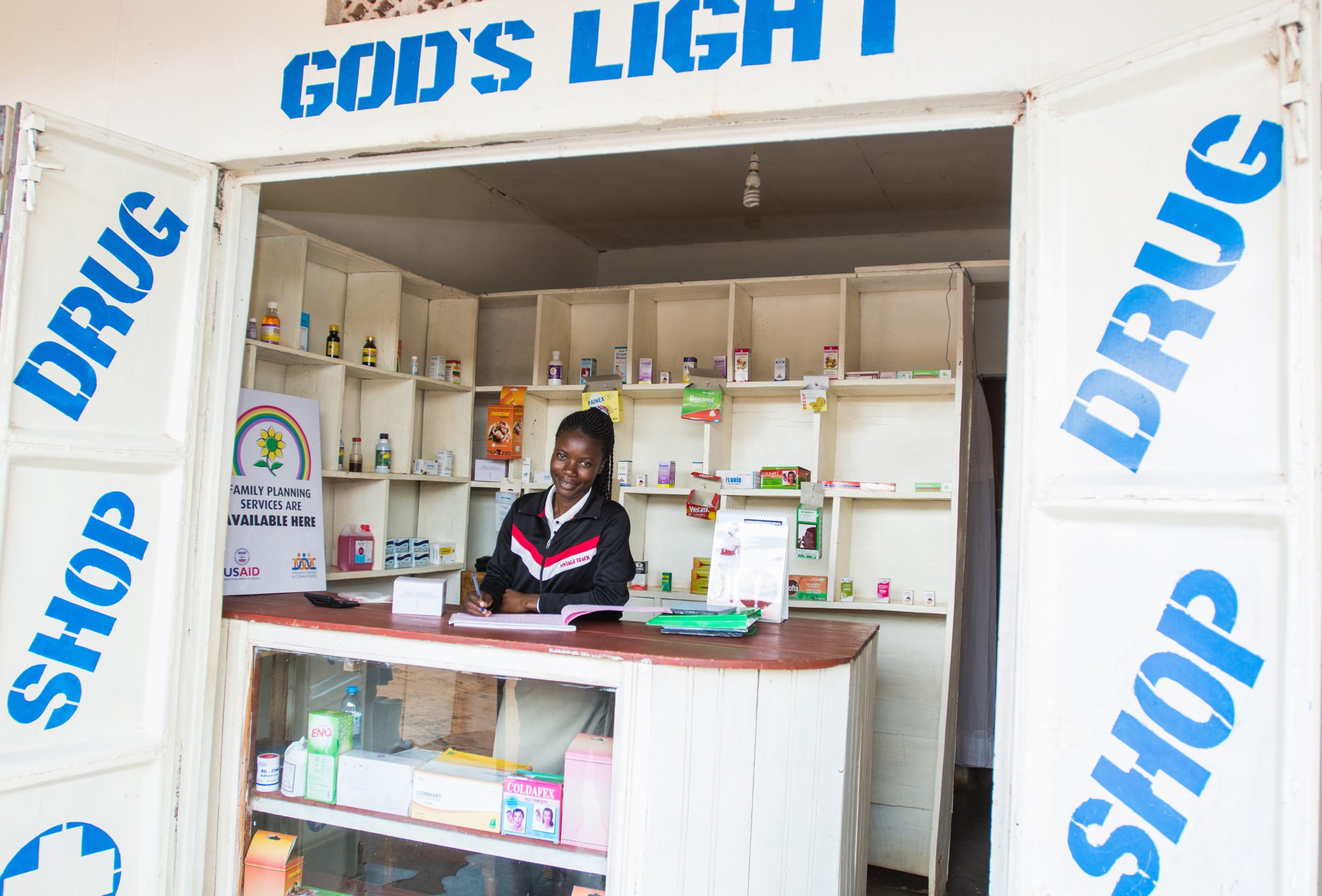 Although drug shop operators are often considered mere merchants of limited short-term family planning methods, numerous studies have shown the feasibility in training them to deliver long-term methods, thereby increasing family planning uptake. Photo: FHI 360.