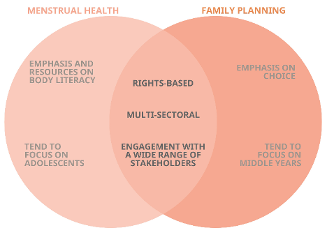 Diagram of reflections on menstrual health and family planning during webinar discussion. 