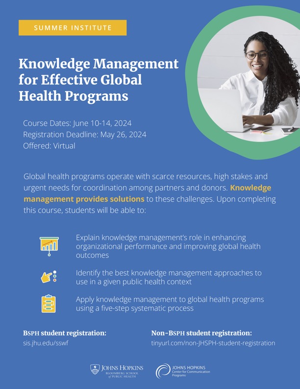 Summer Institute 2024 course promotion flyer for KM Global Health course