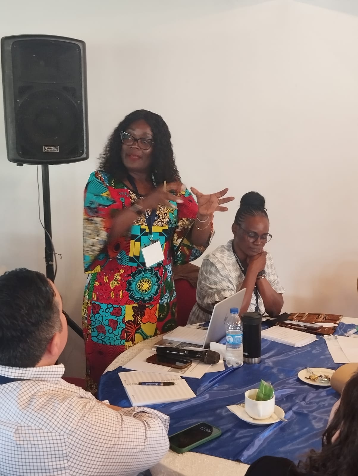 A woman presents during a session at a conference in Nairobi, Kenya.